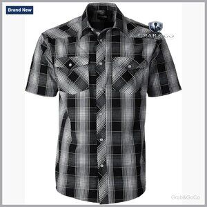 Men's Western Snap Button Short Sleeve Shirt Cotton Blend Regular Fit